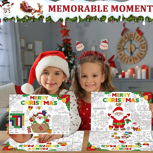 Christmas Coloring Placemats Set of 32 - Holiday Table Mats for Kids and Parties