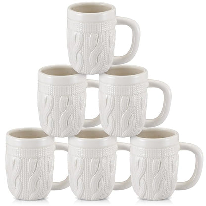 Set of 6 Christmas Sweater Mugs, 13.5 oz Ceramic White Cup