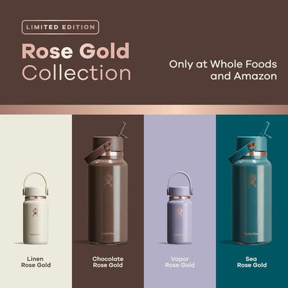 Hydro Flask Water Bottle - Insulated Stainless Steel with Wide Mouth Flex Straw Lid | 32 Oz Vapor Rose Gold