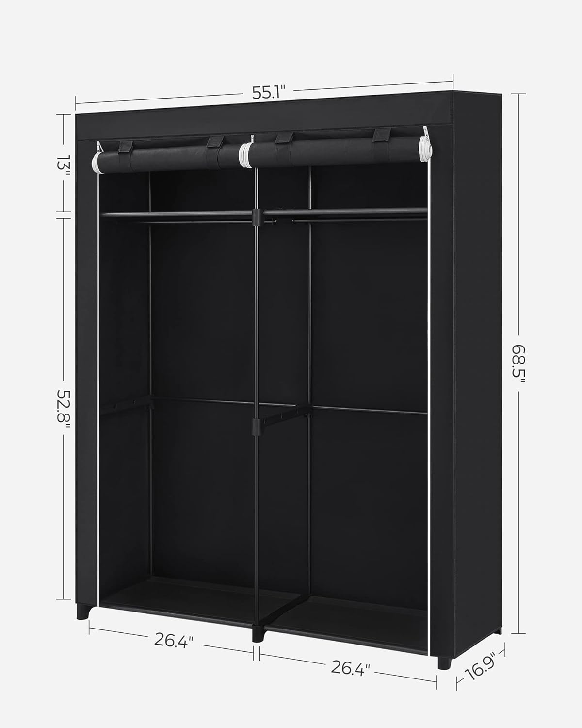 SONGMICS Portable Closet Wardrobe - Clothes Storage Organizer with Non-Woven Fabric Cover | 55.1" x 16.9" x 68.5", Black
