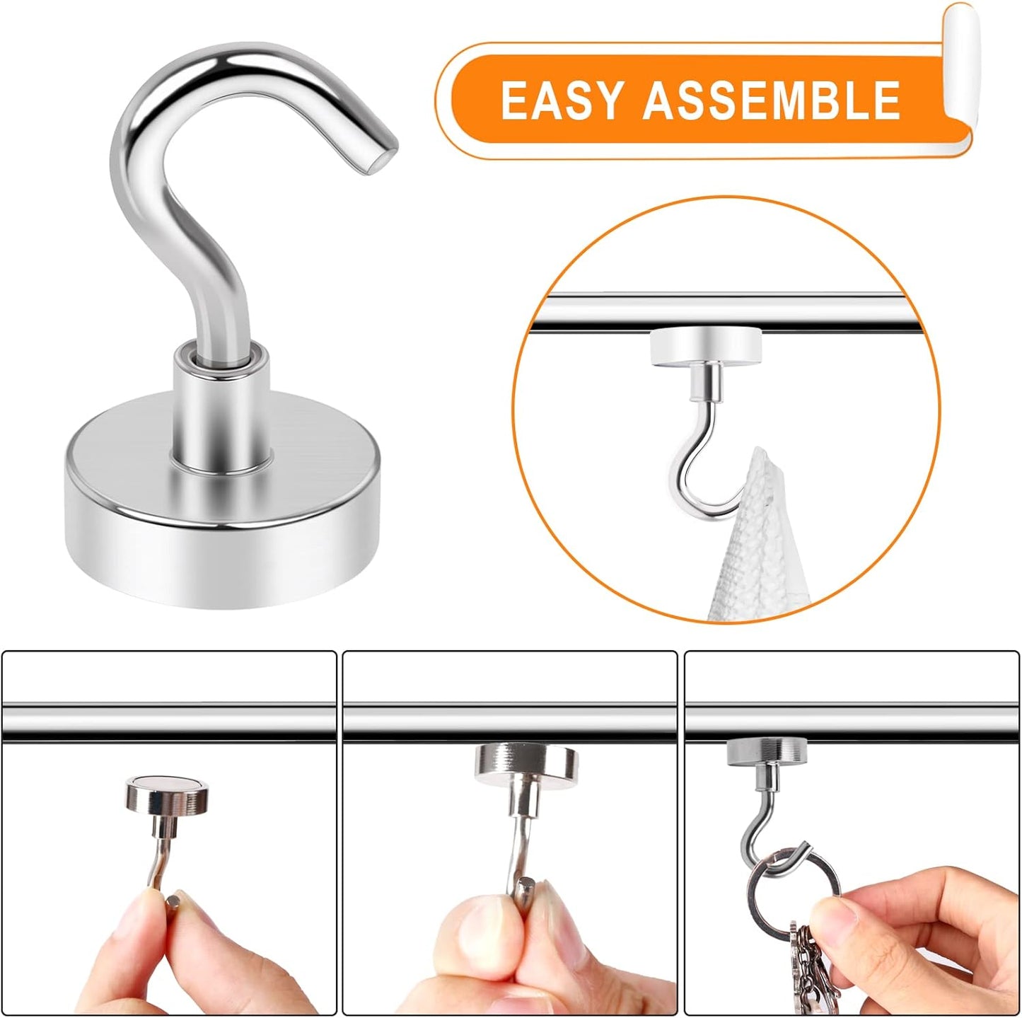 MIKEDE N52 Magnetic Hooks - Heavy Duty 30Lbs Capacity for Outdoor & Indoor Use | Pack of 6
