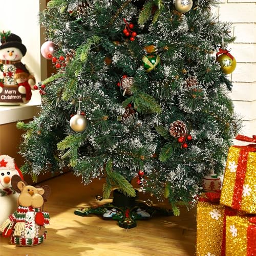 Christmas Tree Stand with Water Reservoir - Snowman Design Square, Durable Steel
