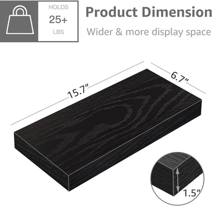 QEEIG Floating Shelves - Stylish Wall Storage for Bathroom, Bedroom & Kitchen | Set of 3, 16 Inch, Black