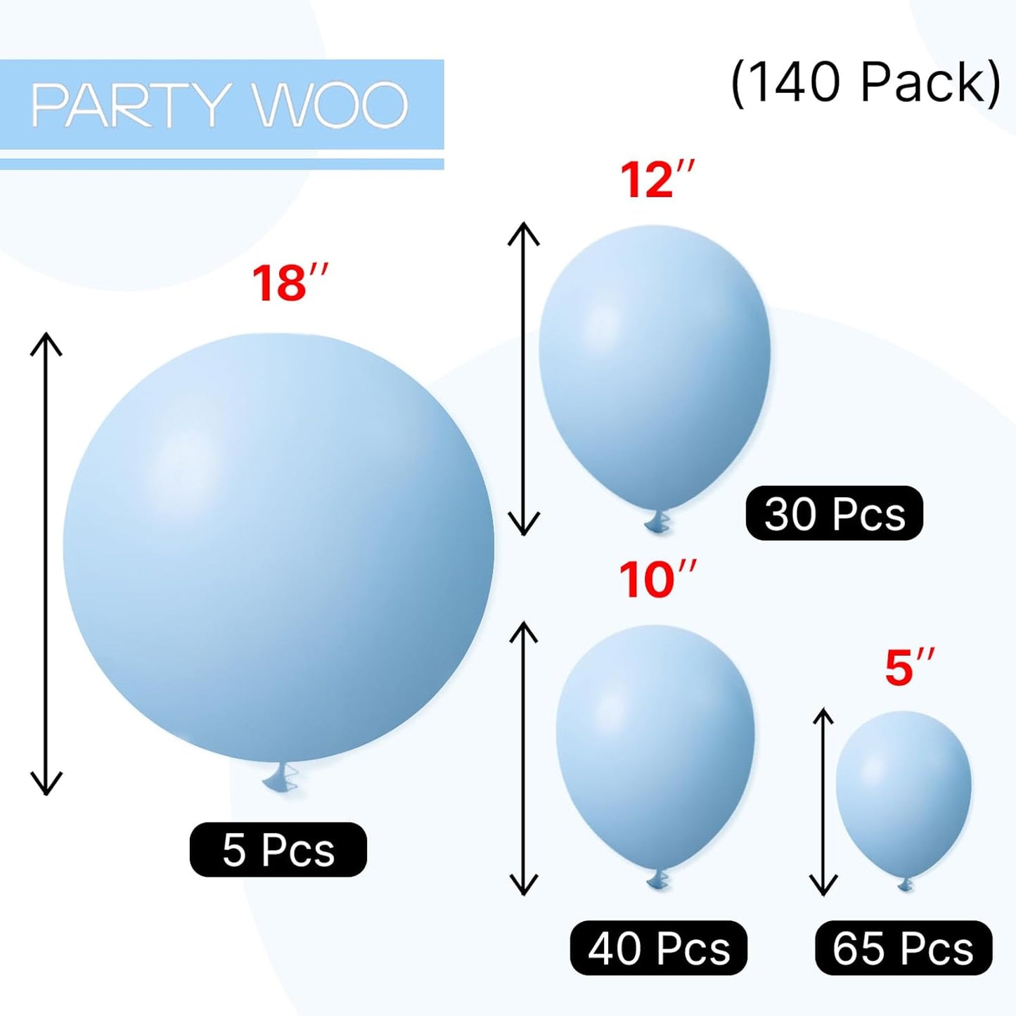PartyWoo Light Blue Balloon Arch Kit - 140 Pcs in Various Sizes for Graduation, Baby Shower & Birthday Decor