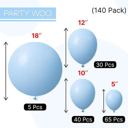 PartyWoo Light Blue Balloon Arch Kit - 140 Pcs in Various Sizes for Graduation, Baby Shower & Birthday Decor