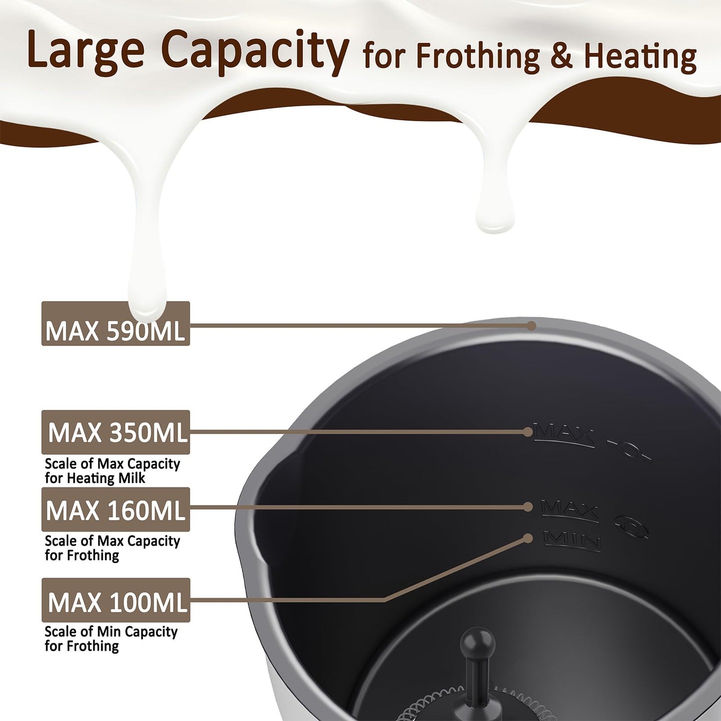 Milk Frother, Coffee Frother, 4-in-1 Milk Frother and Steamer, Automatic Warm and Cold Electric Frother, Hot and Cold Foam Maker and Milk Warmer for Coffee, Latte, Cappuccino, Macchiato,Hot Chocolate