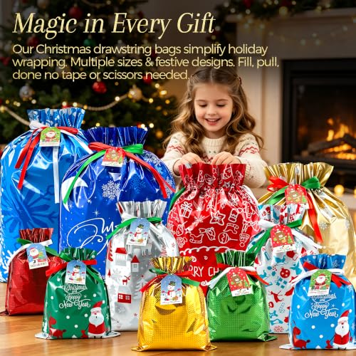 38PCS Christmas Gift Bags Set - Assorted Sizes, Reusable Holiday Packaging