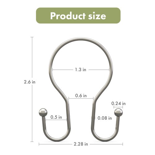 AmazerBath Shower Curtain Hooks Brushed Nickel Shower Curtain Rings, Simple Double Hook Shower Curtain Hooks Rust Proof, Smooth Glide Metal Shower Hooks for Shower Curtain, 12Pcs Shower Rod Hooks