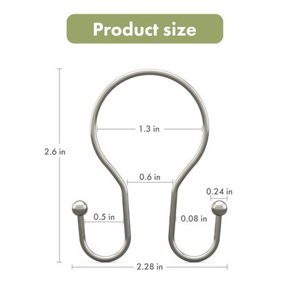 AmazerBath Shower Curtain Hooks Brushed Nickel Shower Curtain Rings, Simple Double Hook Shower Curtain Hooks Rust Proof, Smooth Glide Metal Shower Hooks for Shower Curtain, 12Pcs Shower Rod Hooks