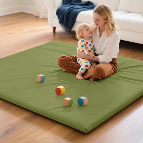 Mallify Baby Play Mat - Thick, Soft, Non-Toxic Vegan Leather | Waterproof Foam, 50x50, Green