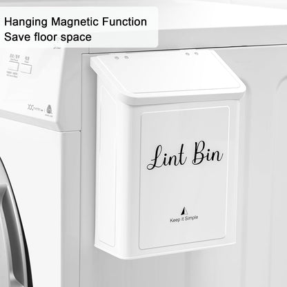 SUBEKYU Magnetic Lint Bin - Wall Mounted Metal Lint Box Holder with Lid for Laundry Room Organization | White