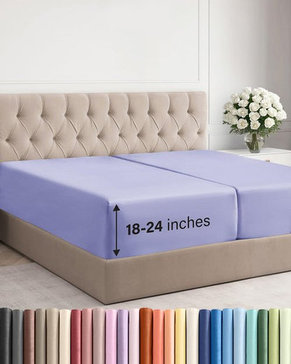 Extra Deep Split King Fitted Sheet - Hotel Luxury Single Fitted Sheet Only - Easily Fits 18 inch to 24 inch Mattress - Ultra Soft, Wrinkle Free with Extra Deep Pockets - Breathable & Comfy - Lavender
