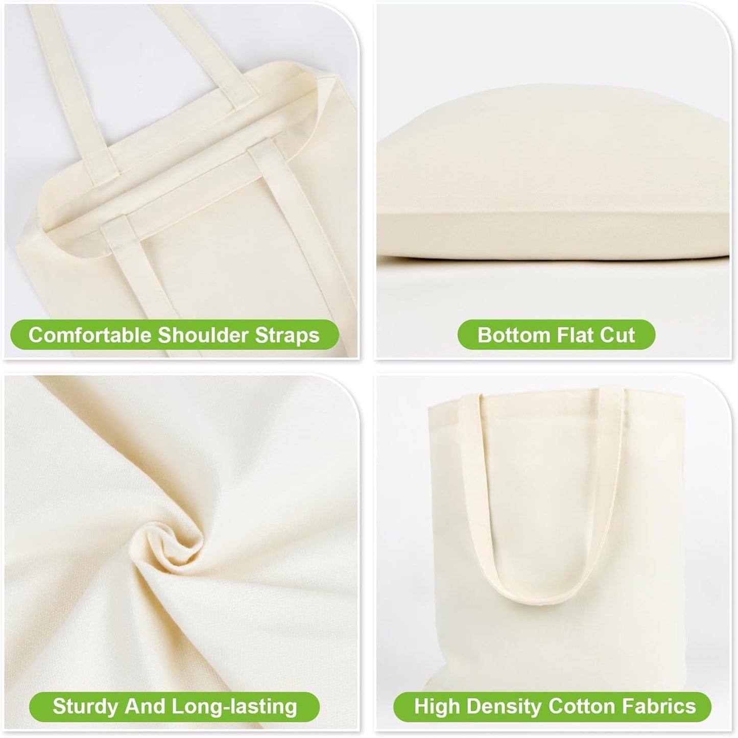 Skiennix Canvas Tote Bag - Set of 4 Reusable Cotton Grocery Bags with Handles for Crafts & Gifts