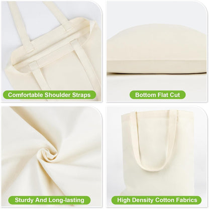 Skiennix Canvas Tote Bag - Set of 4 Reusable Cotton Grocery Bags with Handles for Crafts & Gifts