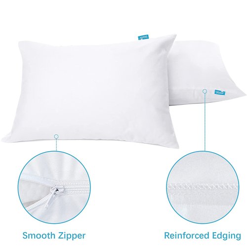 Pillow Protector 100% Waterproof & Noiseless Pillow Cover Pillow Protectors with Zipper Standard Size 2 Pack 20 x 26 Inches Pillow Cases Machine Washable