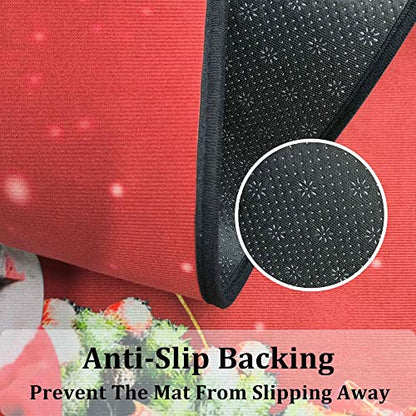 Christmas Kitchen Rugs 2 Pieces - Merry Christmas Non-Slip Washable Padded Mats, Color-1 (17 x 30 & 17 x 47 inches)