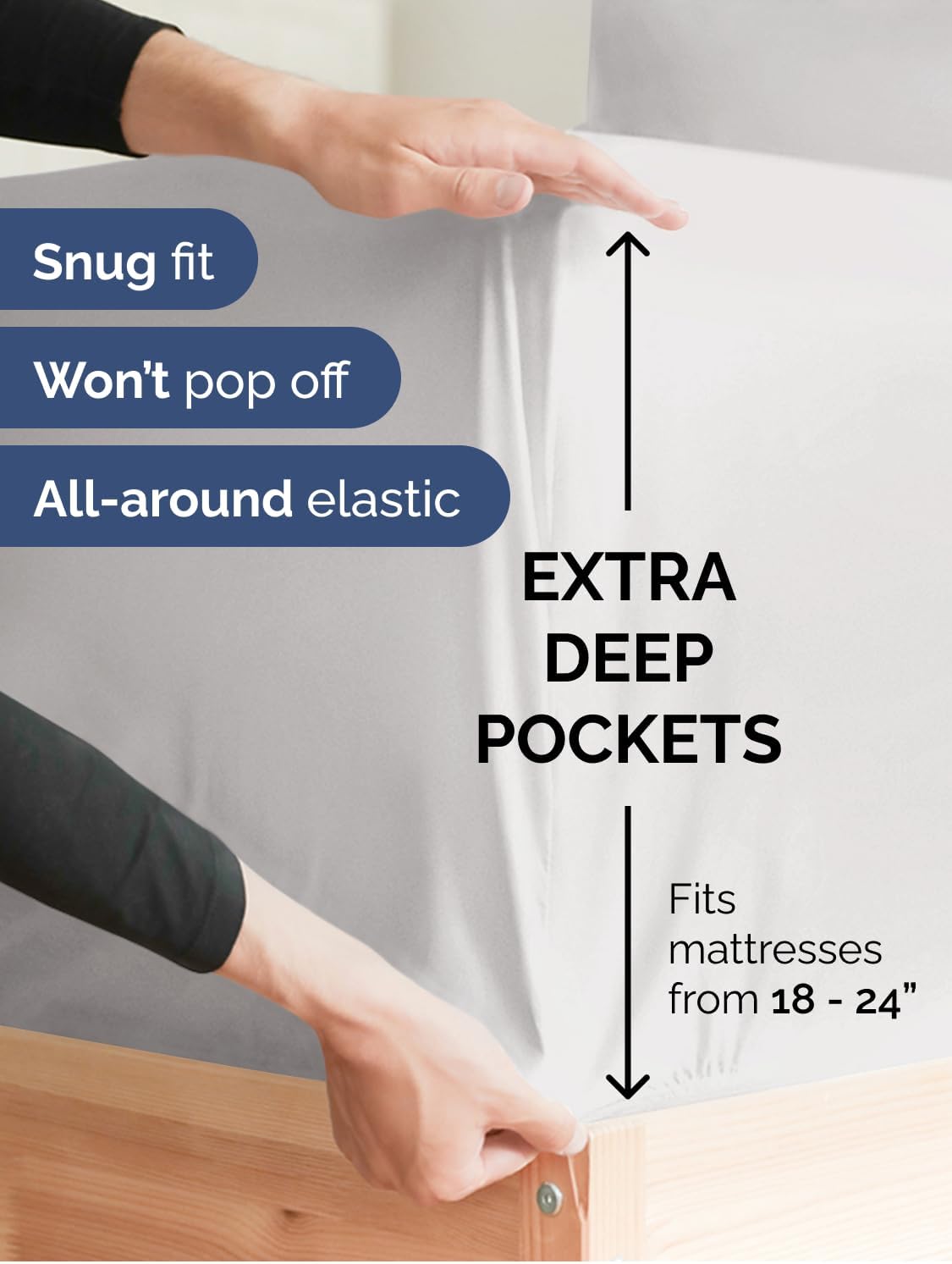 Skiennix Extra Deep Twin Sheet Set - 4-Piece Breathable Cooling Bedding - Soft, Wrinkle-Free French Grey