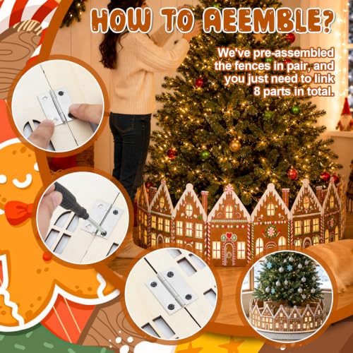 Wooden Gingerbread House Christmas Tree Collar with Lights - 30 Inch
