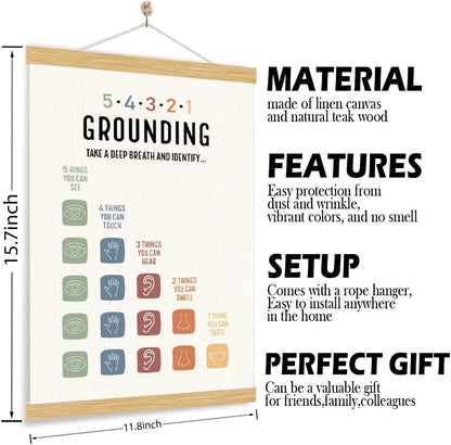 YGSDZY Grounding Technique Exercise Poster - Therapy Office Decor & Classroom Wall Art | Wood Hanger