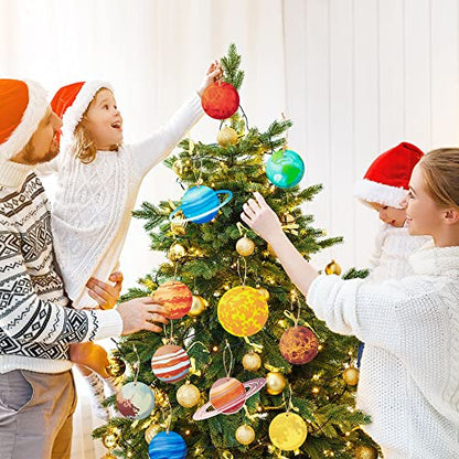 Space-Themed Wooden Ornaments Set - Solar System Decorations for Christmas & Events