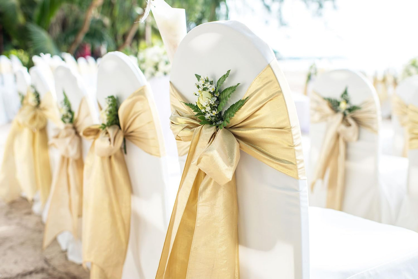 Wedding Satin Gold Chair Sashes by [Brand Name] - Elegant 7x108 Inch Fitted Ribbons for Parties & Events | 50 Pack