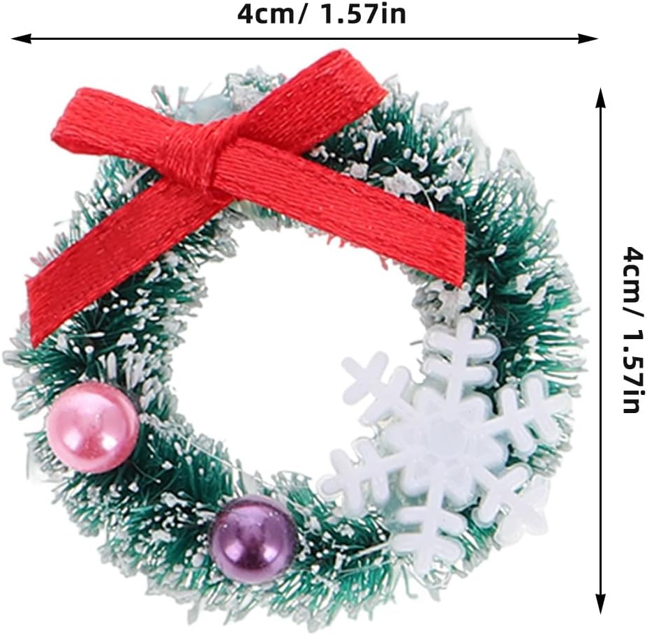 Skiennix Mini Christmas Wreaths - 6pcs Frosted Sisal Hanging Ornaments for Dollhouse Decor