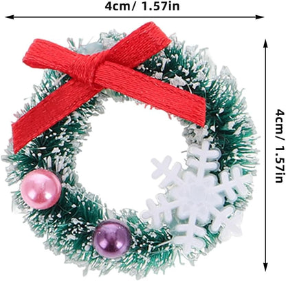 Skiennix Mini Christmas Wreaths - 6pcs Frosted Sisal Hanging Ornaments for Dollhouse Decor