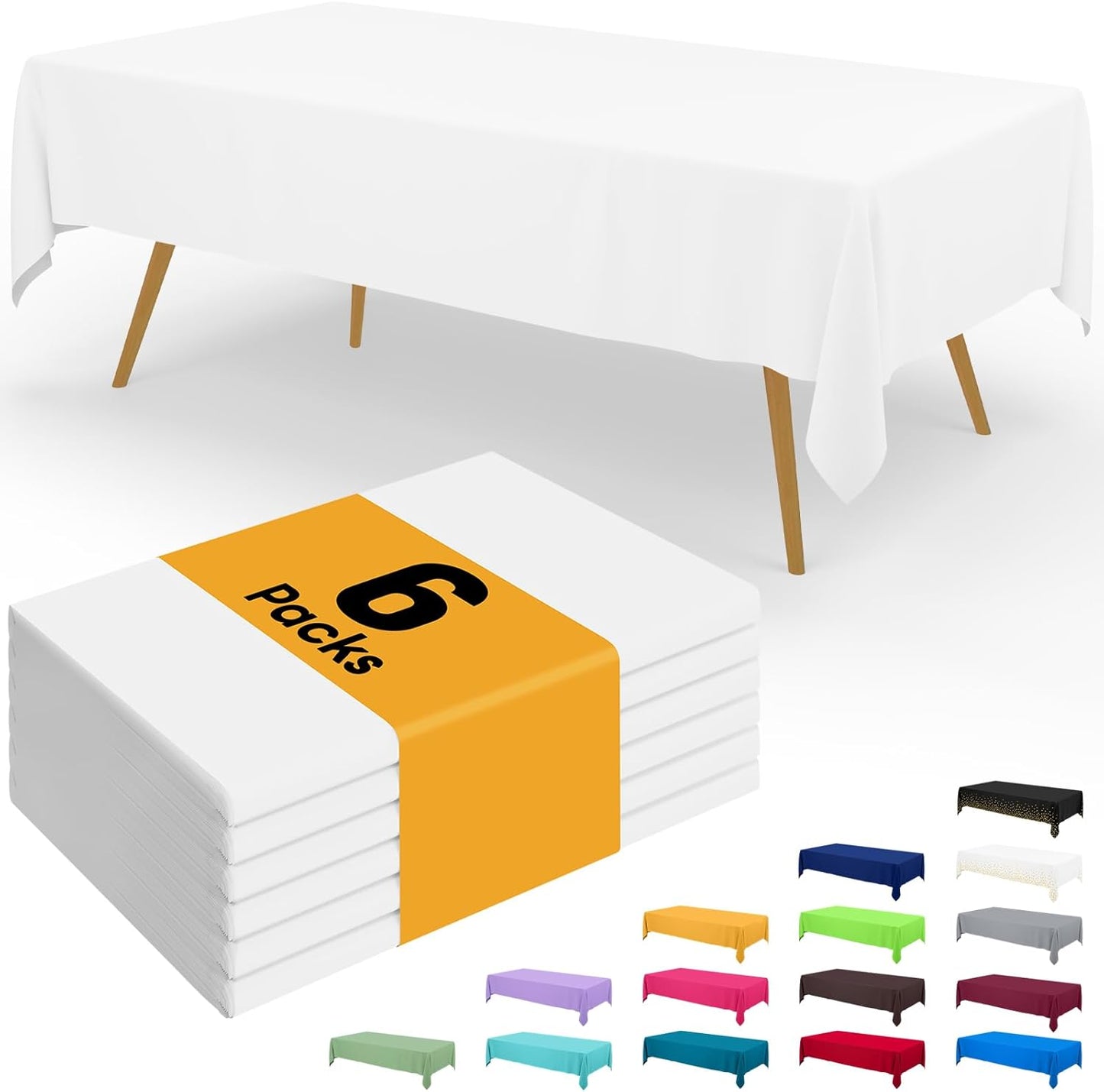 Smiry Disposable Table Cloth - Waterproof 54 x 108 Inch Rectangle Table Cover | 6 Pack, Sturdy & Leakproof, White
