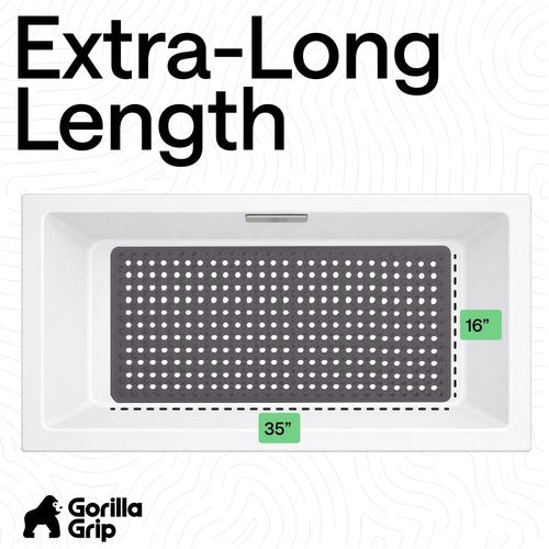 GORILLA GRIP Patented Bath Tub Shower Mat, Machine Washable Bathtub Floor Liner Mats, Suction Cups and Drain Holes to Keep Tubs Clean, Soft on Feet, Bathroom Essentials, 35x16 Inch, Charcoal Opaque
