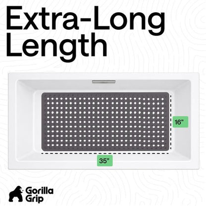 GORILLA GRIP Patented Bath Tub Shower Mat, Machine Washable Bathtub Floor Liner Mats, Suction Cups and Drain Holes to Keep Tubs Clean, Soft on Feet, Bathroom Essentials, 35x16 Inch, Charcoal Opaque