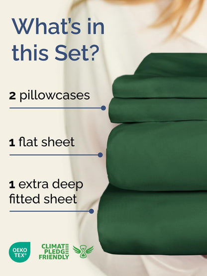 Skiennix Extra Deep Twin Sheet Set | 4-Piece Breathable Cooling Bedding - Soft, Wrinkle-Free - Emerald Green