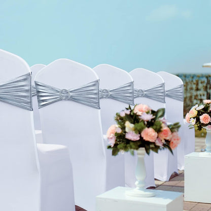 Babenest Spandex Chair Sashes - 30PCS Premium Stretch Covers with Buckle Slider | Metallic Silver for Weddings & Events
