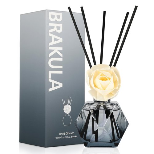 Brakula Reed Diffuser Set, 6.09 fl oz (180 ml)- Fresh Linen with 8 Reed Sticks, Home Fragrance Reed Diffuser for Bathroom Shelf Decor