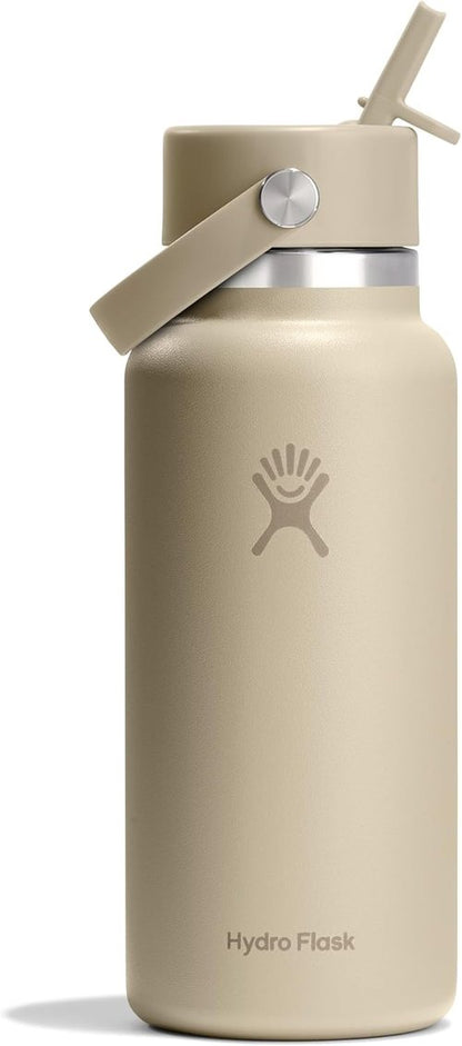 Hydro Flask Water Bottle - Insulated Stainless Steel - 32 Oz Wide Mouth with Flex Straw Lid, Leakproof