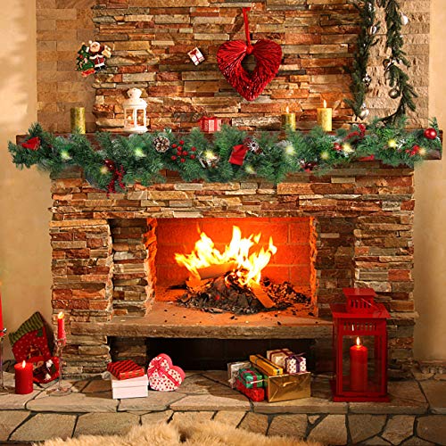 9 FT LED Christmas Garland with Pinecones Berries Bows & Lights