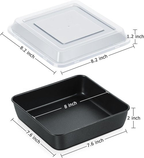 E-far Nonstick Square Baking Pan Set - 8x8 Inch Metal Bakeware with Lid for Lasagna & Brownies | 4 Pieces