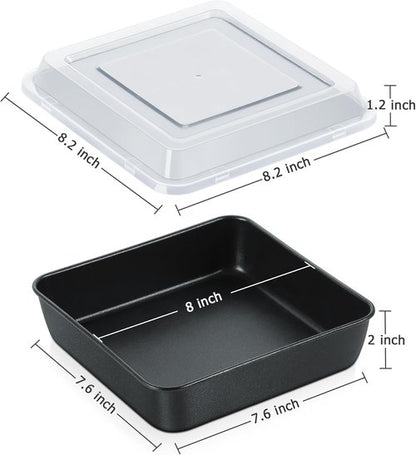 E-far Nonstick Square Baking Pan Set - 8x8 Inch Metal Bakeware with Lid for Lasagna & Brownies | 4 Pieces