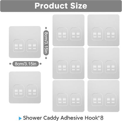 Lsnisni Shower Caddy Adhesive Hooks - Strong Waterproof Double Hooks for Bathroom & Kitchen | 8 Pack