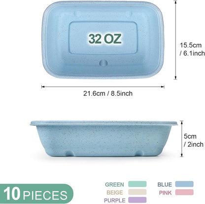 ShopWithGreen Meal Prep Containers - 10PCS Wheat Straw Bento Lunch Boxes | Reusable, Stackable & BPA Free (32 OZ)
