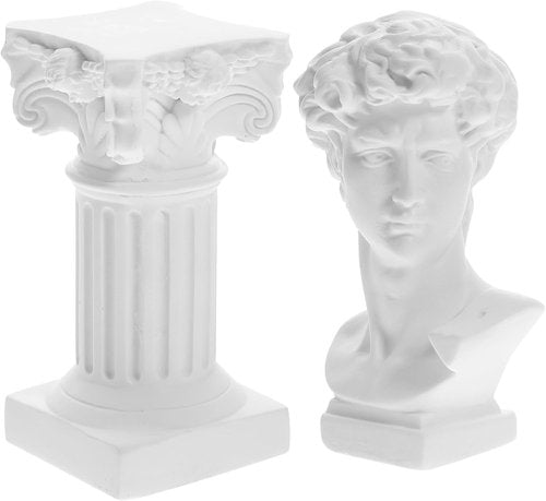 HOMSFOU Greek Statue - David Bust Resin Sculpture with Roman Pillars | Elegant Office Decor