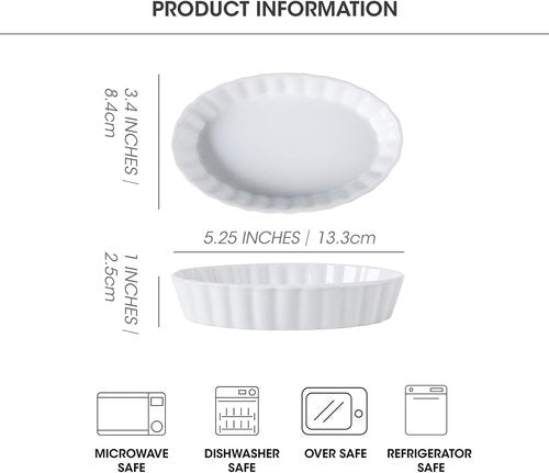 Creme Brulee Ramekins - 6 Pcs Oval Ceramic Baking Dishes, 4 OZ Oven Safe for Souffle & Desserts