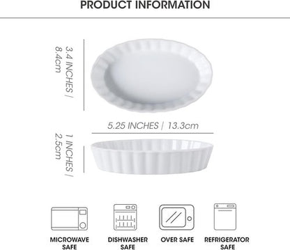 Creme Brulee Ramekins - 6 Pcs Oval Ceramic Baking Dishes, 4 OZ Oven Safe for Souffle & Desserts