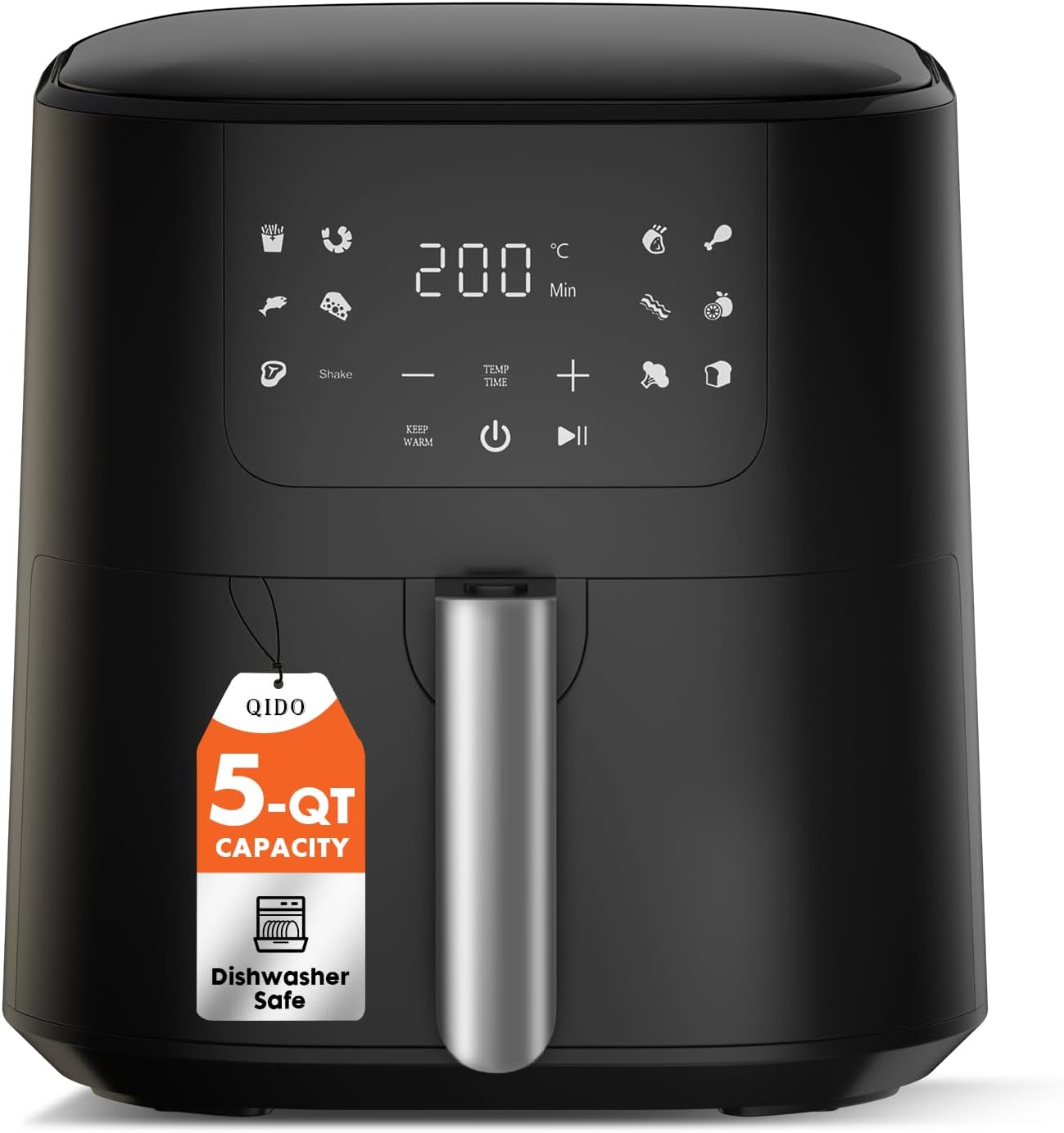 QIDO Air Fryer - 5 QT Compact Air Fryer for Quick Meals, Touchscreen Controls & Nonstick Basket - Black