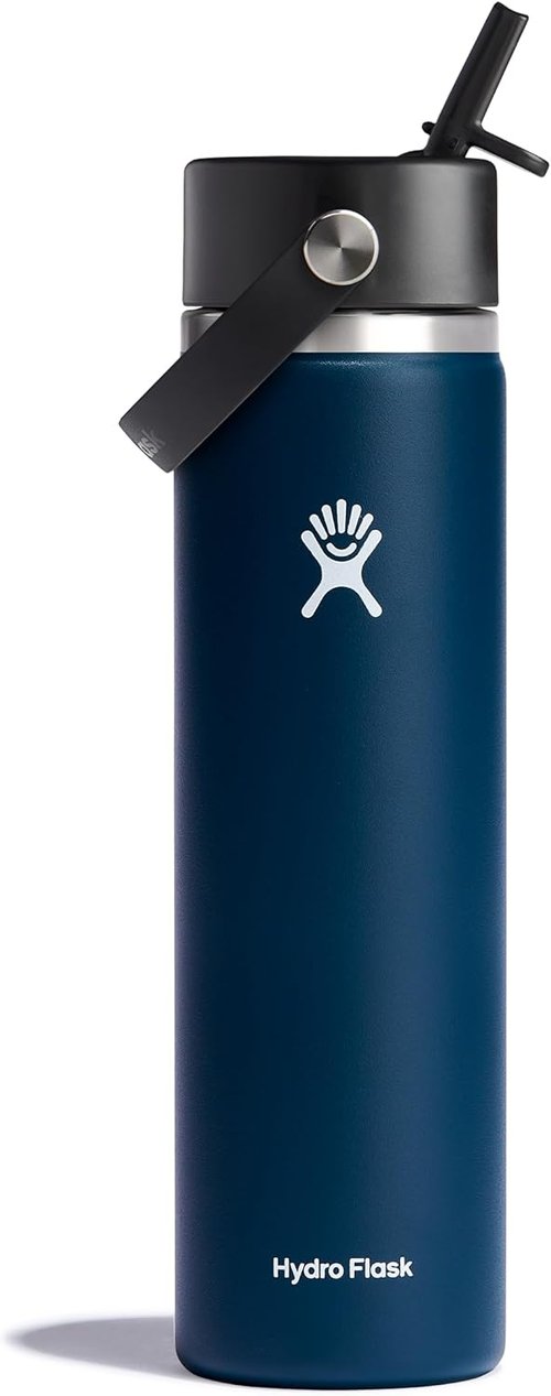 Hydro Flask Water Bottle - Insulated Stainless Steel - 24 Oz Indigo Blue with Wide Straw Lid & Leakproof Design
