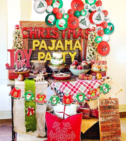 Christmas Pajama Party Decorations Set with Banner & Balloons - Ugly Sweater Theme