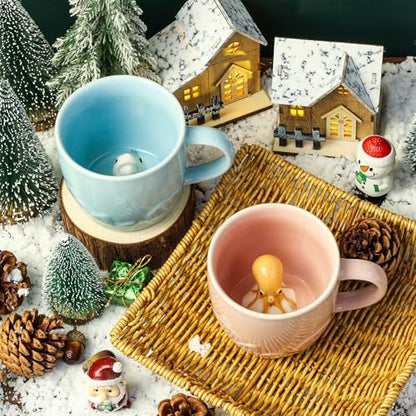 Pink Octopus Hidden 3D Mug - 12 oz Ceramic Cup with Surprising Inside Animal