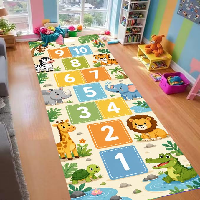 Kids Jungle Animals Runner Rug 1.4x7ft Non-Slip Educational Play Mat Pattern-1