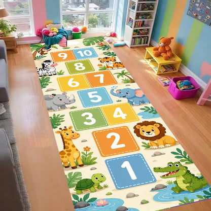 Kids Jungle Animals Runner Rug 1.4x7ft Non-Slip Educational Play Mat Pattern-1