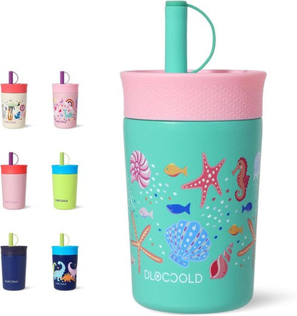DLOCCOLD 12 oz Insulated Stainless Steel Tumbler - Reusable Sippy Cup with Leak-Proof Straw Lid | Easy to Clean, Travel-Friendly