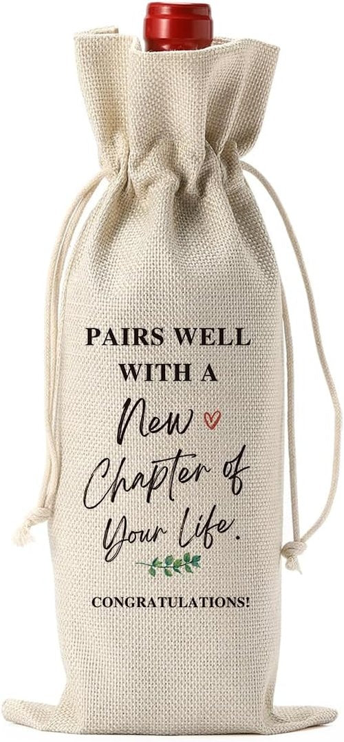 BQXS Going Away Gifts for Friends Leaving Away Farewell Retirement Gifts for Women Coworkers New Beginning New Business Owner Gifts for Women Men Pairs Well With A New Chapter of Your Life Wine Bag